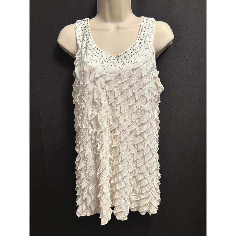 Dress Barn Beaded Ruffle Tank NWT Womens Large Ivory Sleeveless Boho Fairycore